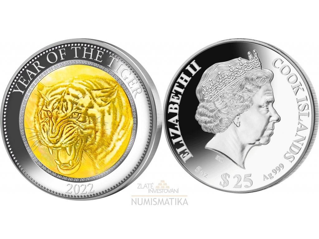 Stříbrná mince s perletí Rok tygra 2022