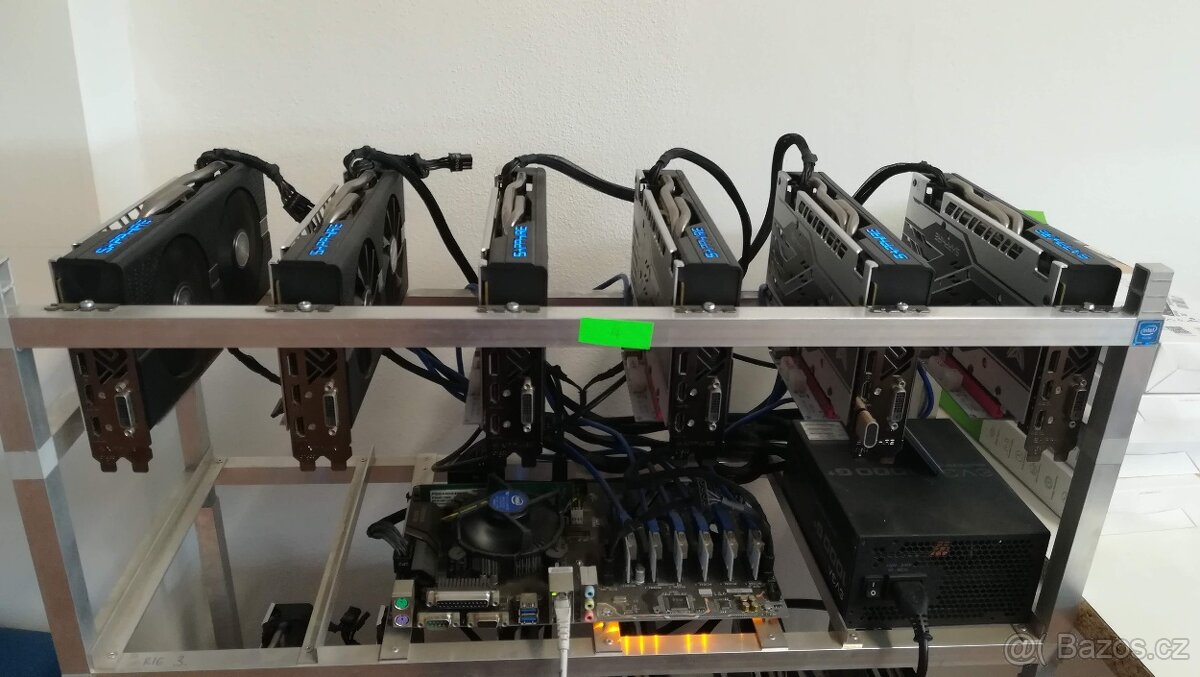 Prodám Mining Rig – 6× RX 580 SAPPHIRE NITRO 4GB