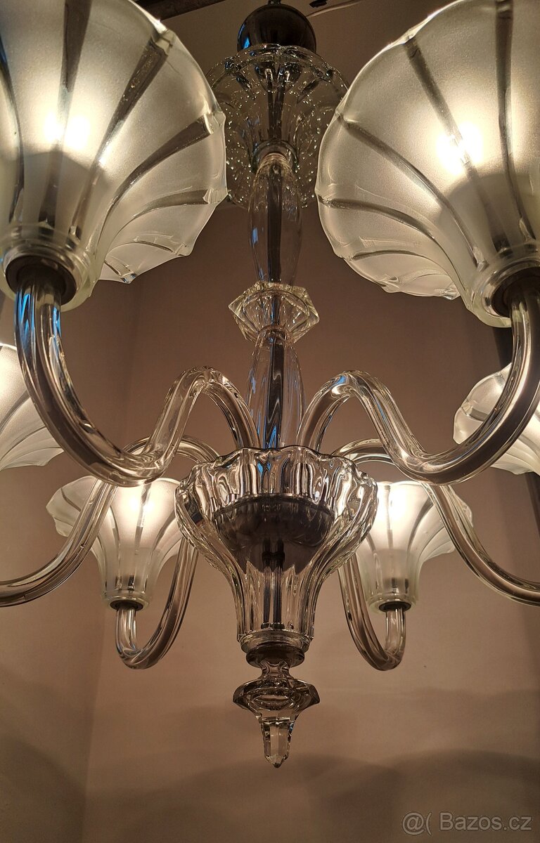 Art deco,  starožitný celoskleněný lustr