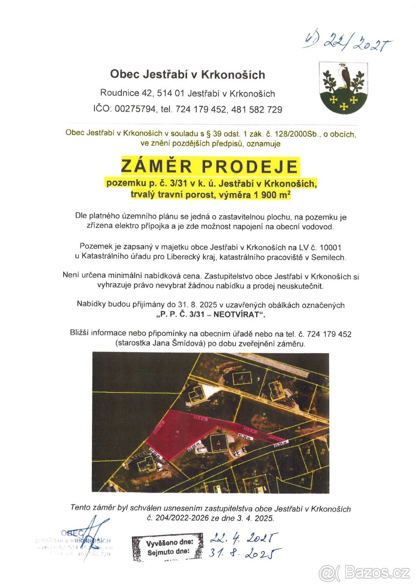PRODEJ STAVEBNÍHO POZEMKU v Krkonoších