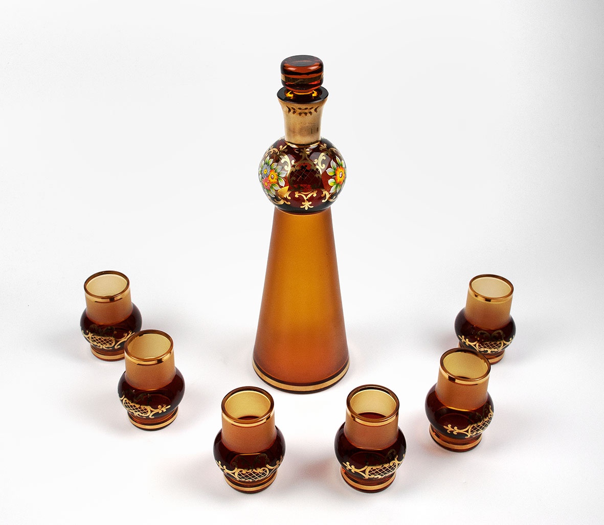 LUXUSNÍ LIKÉROVÁ SOUPRAVA AMBROVÁ,DESIGN EVA ŠVESTKOVÁ