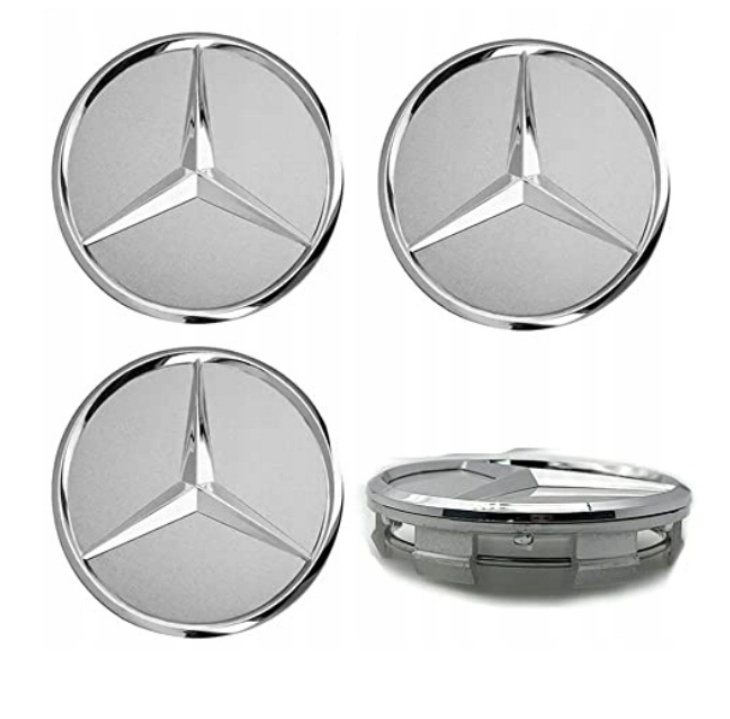 Středové krytky kol Mercedes, 75 mm pokličky stříbrné