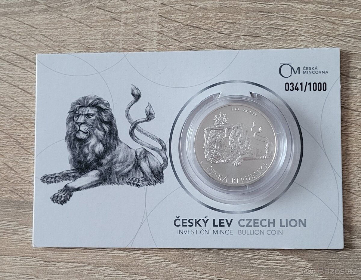 Stříbrná mince Český lev 2019 číslovaná, standard