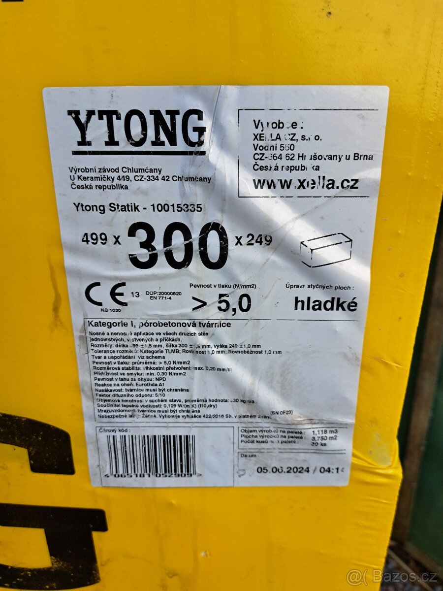 19 ks YTONG Statik 300 mm tvárnice P4-550 300x249x499