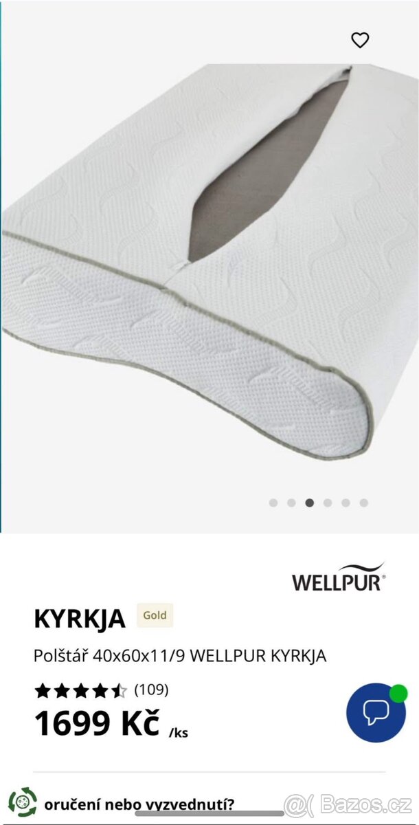 Sleva 50% NOVÉ polštáře wellpur 40x60x11/9