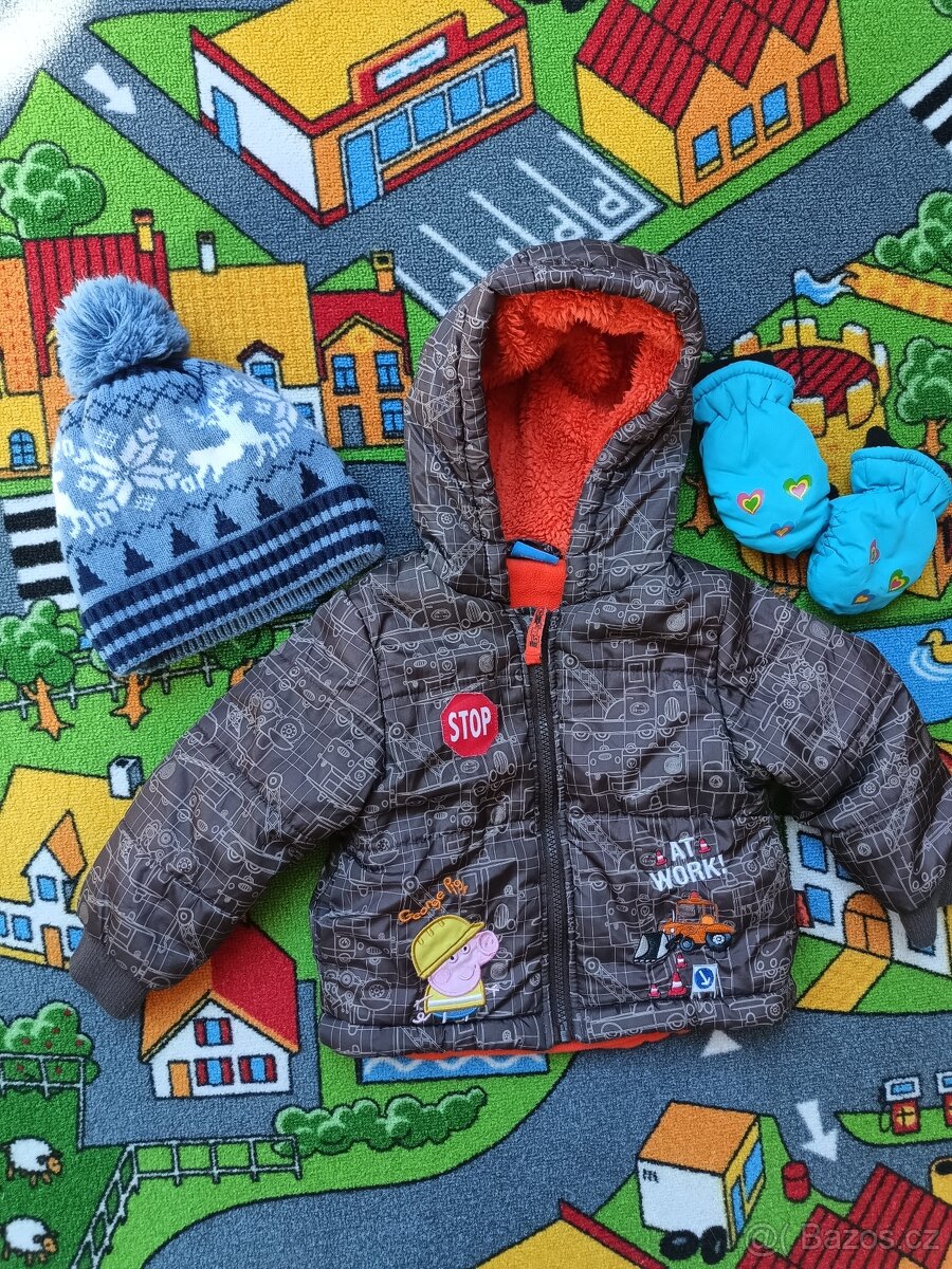 Zimní bunda 86/92 + čepice a rukavice