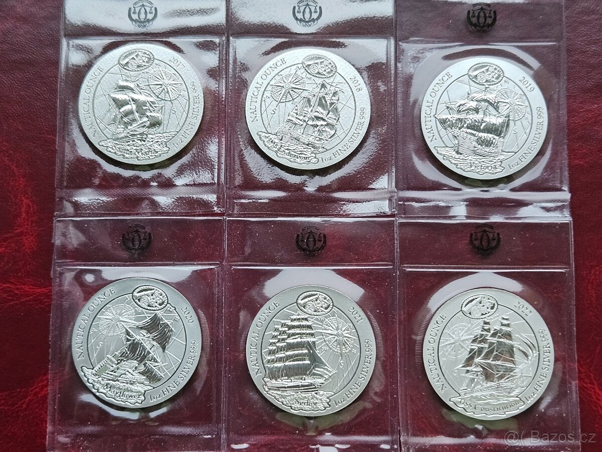 6x 1 oz stříbrná mince Nautical Ounce 2017 až 2022
