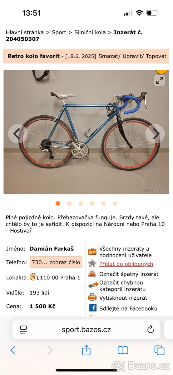 sháním kolo favorit piště volejte na mail telefon