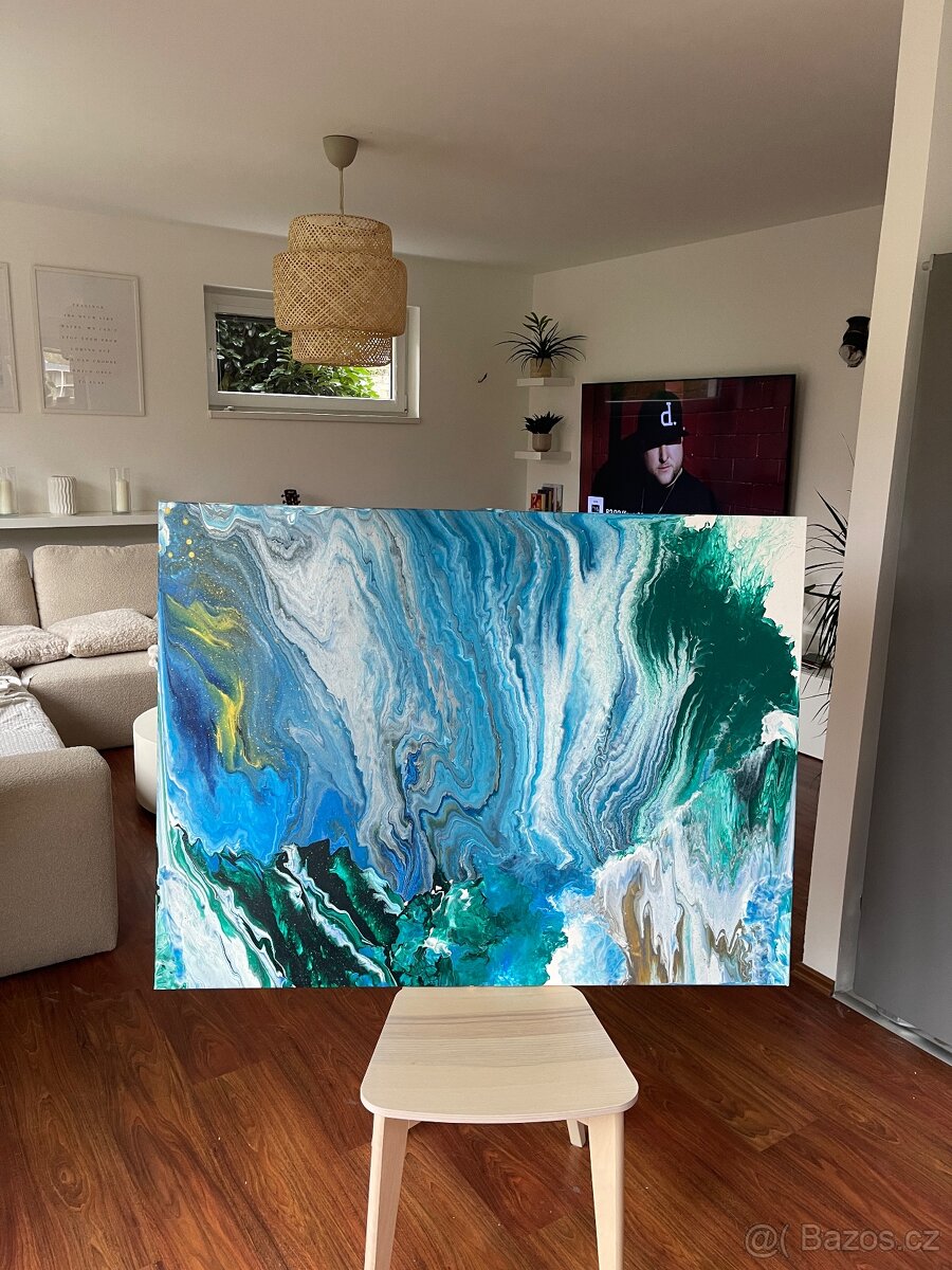 🖼️ Originálnà abstraktnà obraz – Fluid Art (120x90cm)