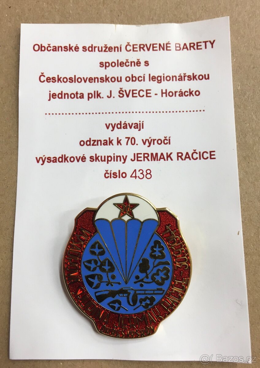 Odznak 70 výročí výsadkové skupiny Jermak - Račice