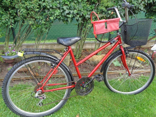 menší dámské kolo s nosítkem dítěte vepředu - vel. 26"