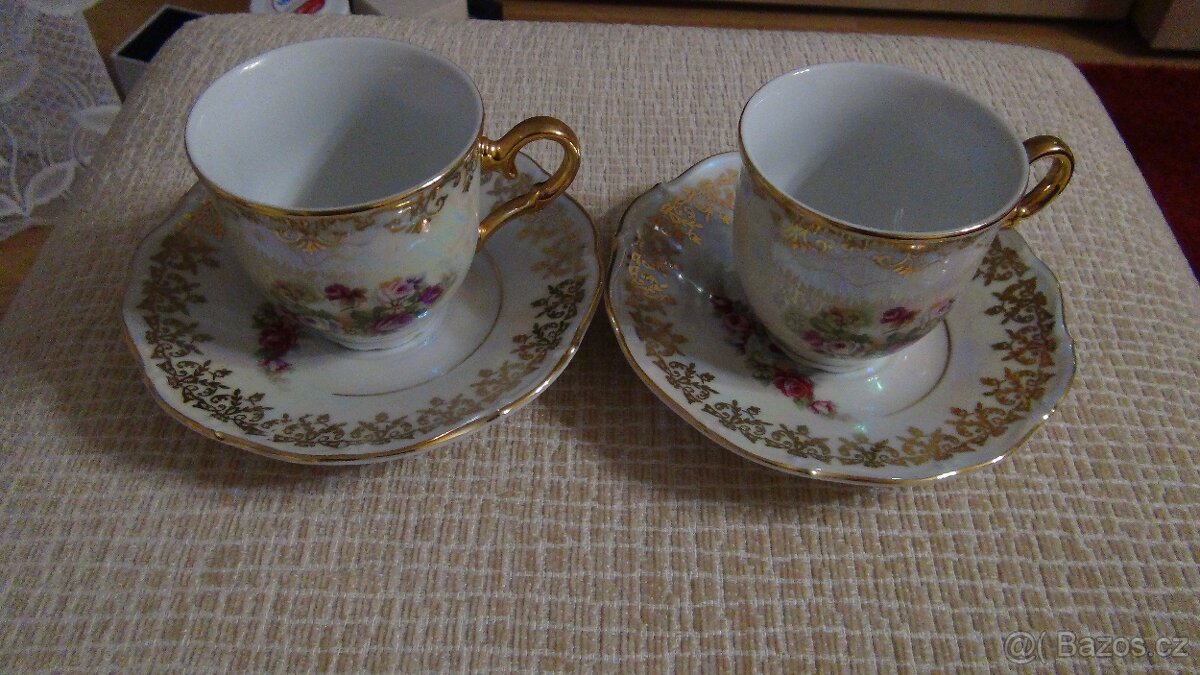 Porcelánové šálky s podšálky retro - dvojice