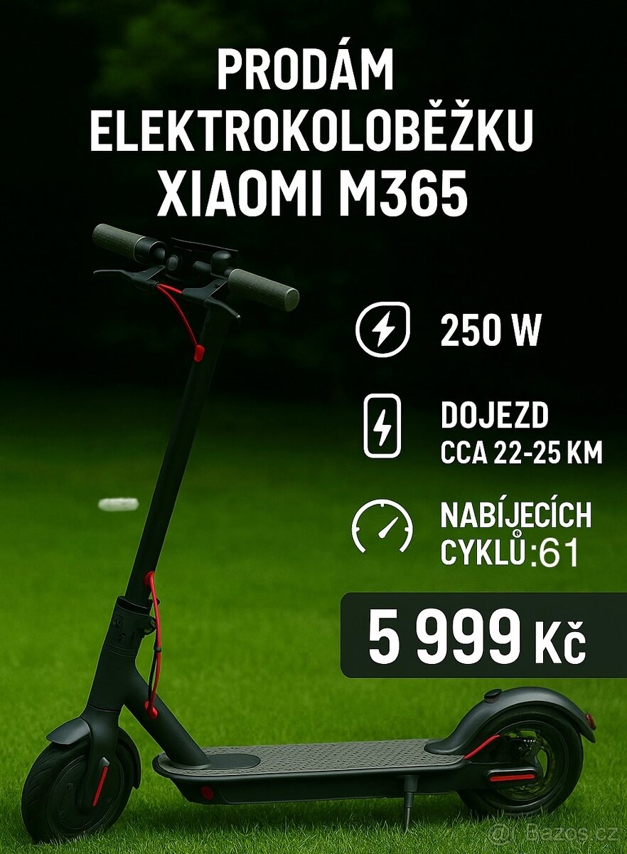 Xiaomi m365 - málo ježděná, málo cyklů Aku