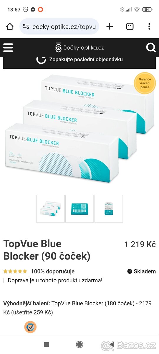 Kontaktní čočky Top Vue Blue Blocker -2.50