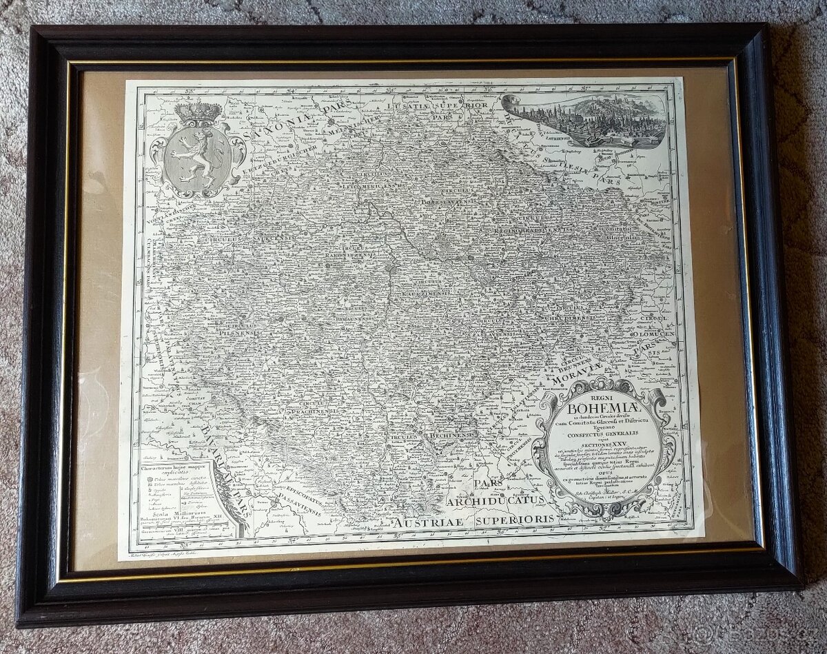 MÜLLEROVA  MAPA  ČECH (1720 )   /obraz 80 x 62 cm /