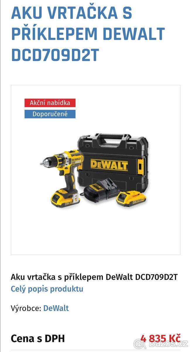Aku vrtačka s příklepem DeWALT