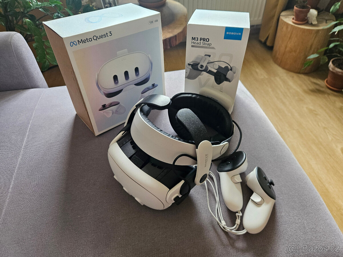 Meta Quest 3 128GB + BOBOVR M3 Pro (v záruce).