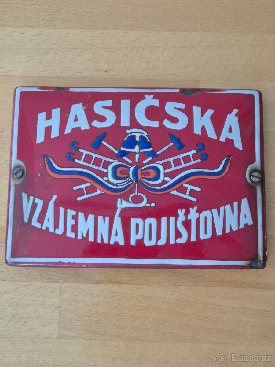 Stará plechová cedule Hasičská