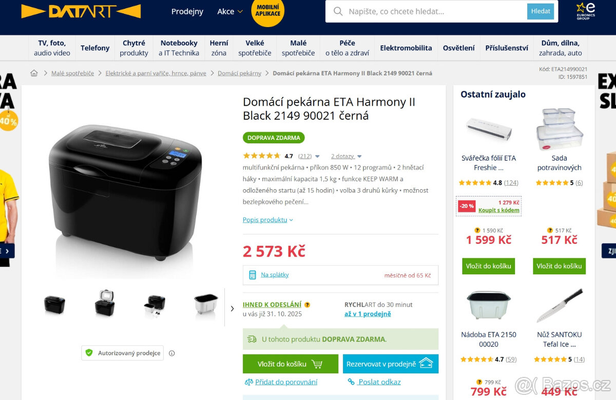 Domácí pekárna ETA Harmony II Black - téměř nová