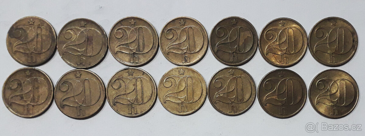 Mince 20 haléř 1973, 1975 až 1983, 88, 90 a 1991
