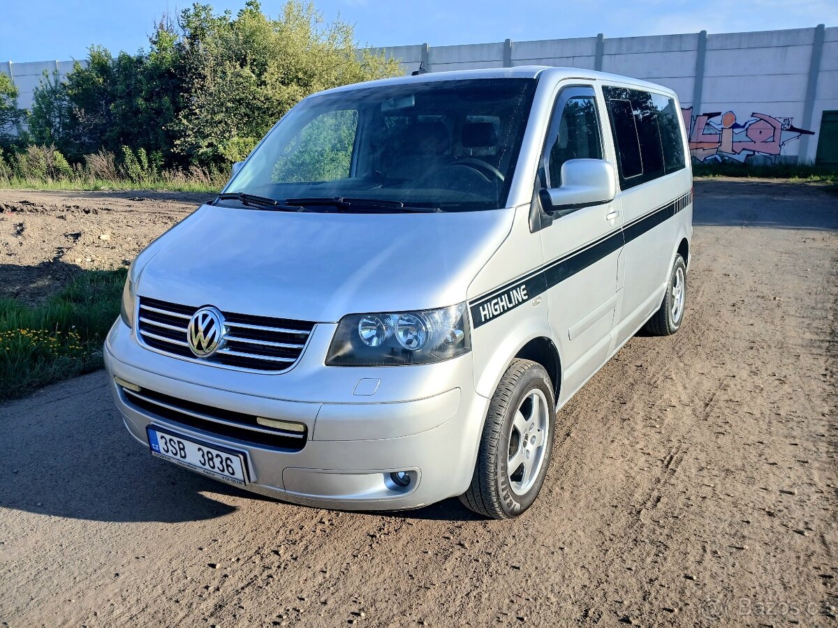 VW T5 VERZE HIGHLINE 1.9.TDI 77KW 7.MÍST KŮŽE ALCANTARA