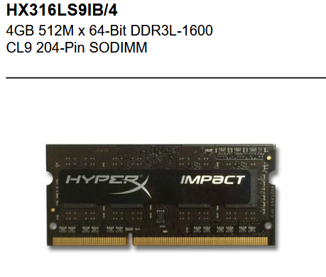 2x 4GB DDR3L Kingstone HyperX