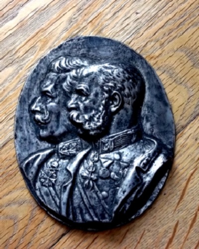velká kovová plaketa Fr. Josefa I . a Wilhelma 2. Monarchie