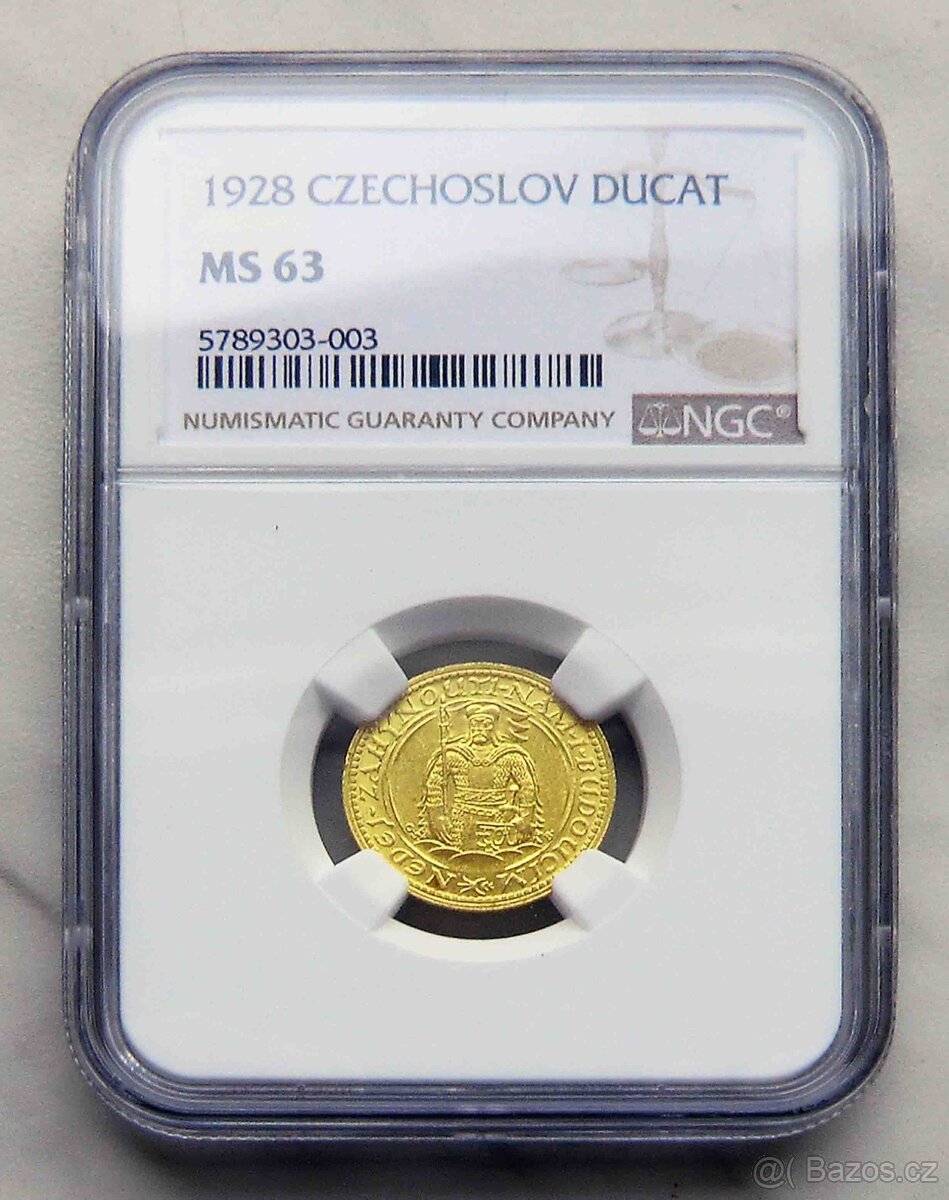 Svatováclavský dukát 1928, certifikace NGC MS 63