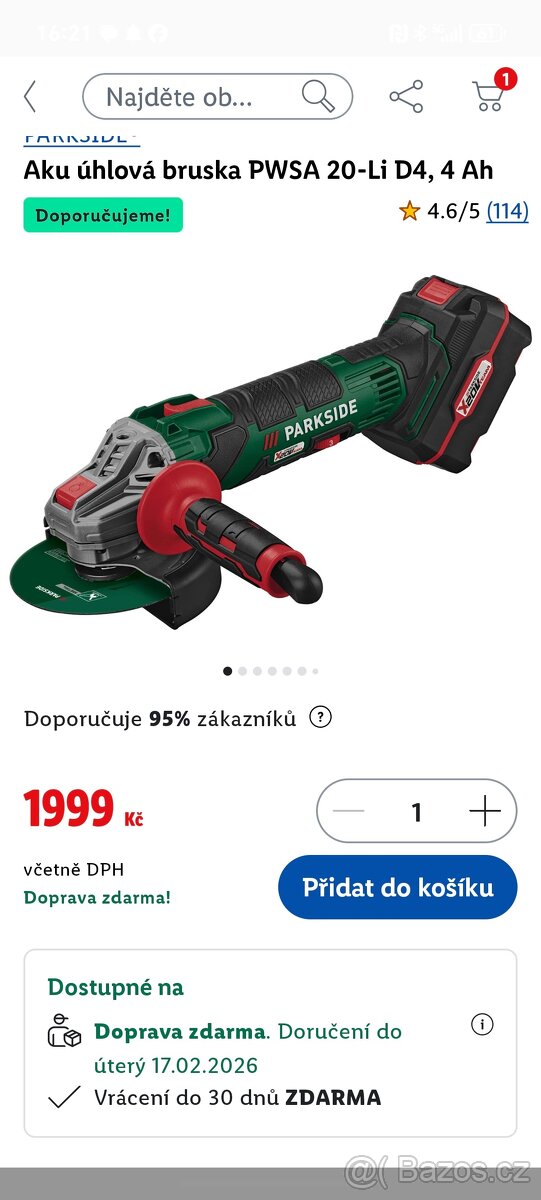 Aku úhlová bruska / flexka + 4 Ah Bluetooth + nabíječka