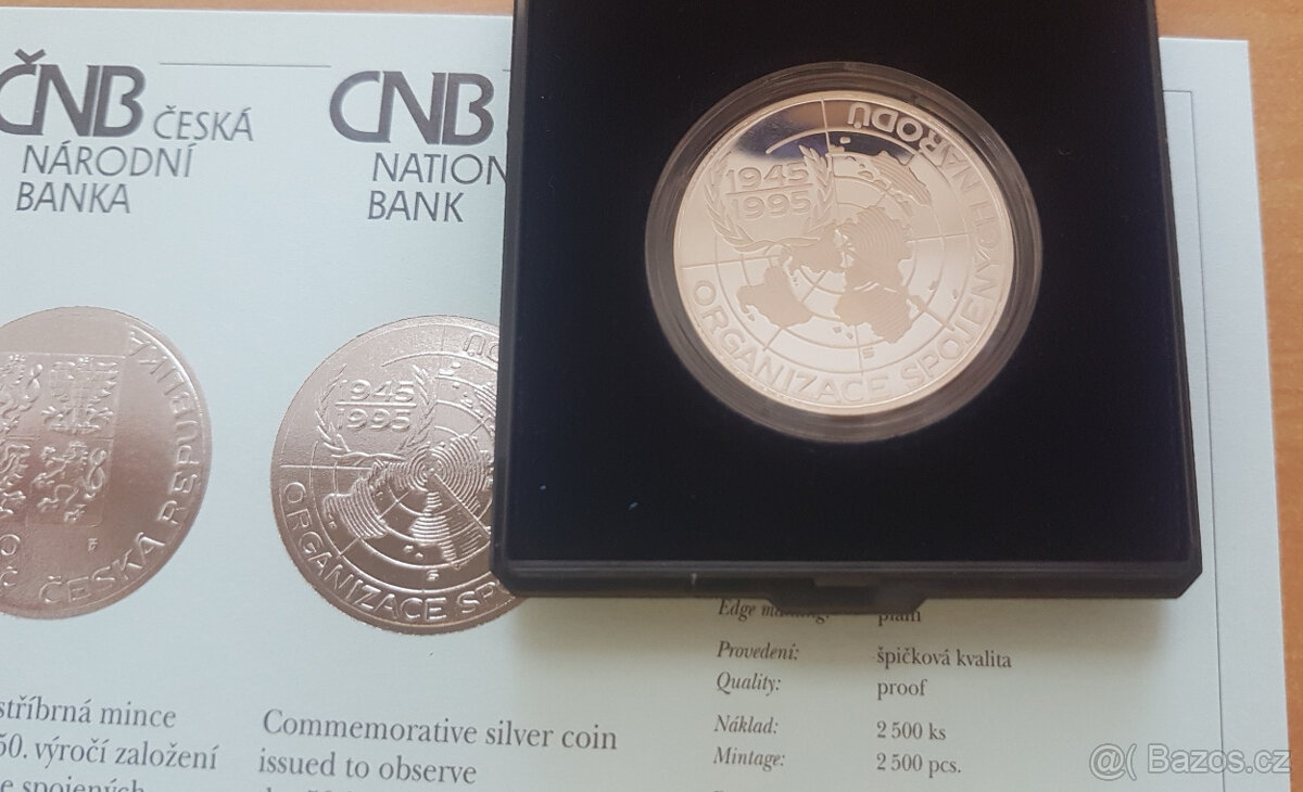 Stříbrná mince - 200 Kč OSN proof (1995)