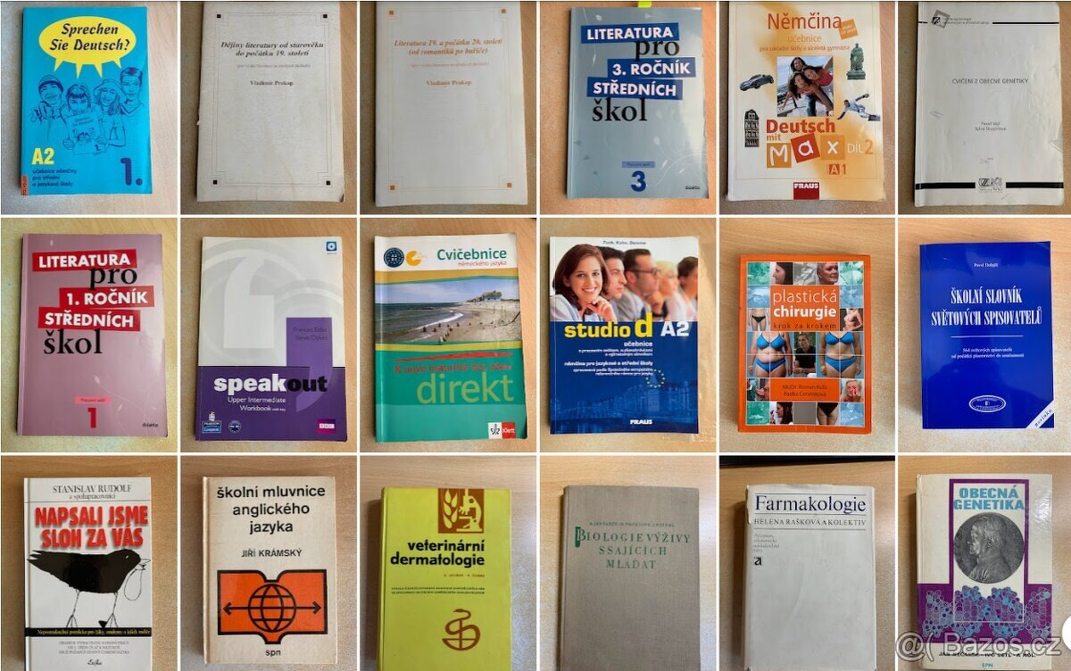 Učebnice NJ, AJ, literatura a další
