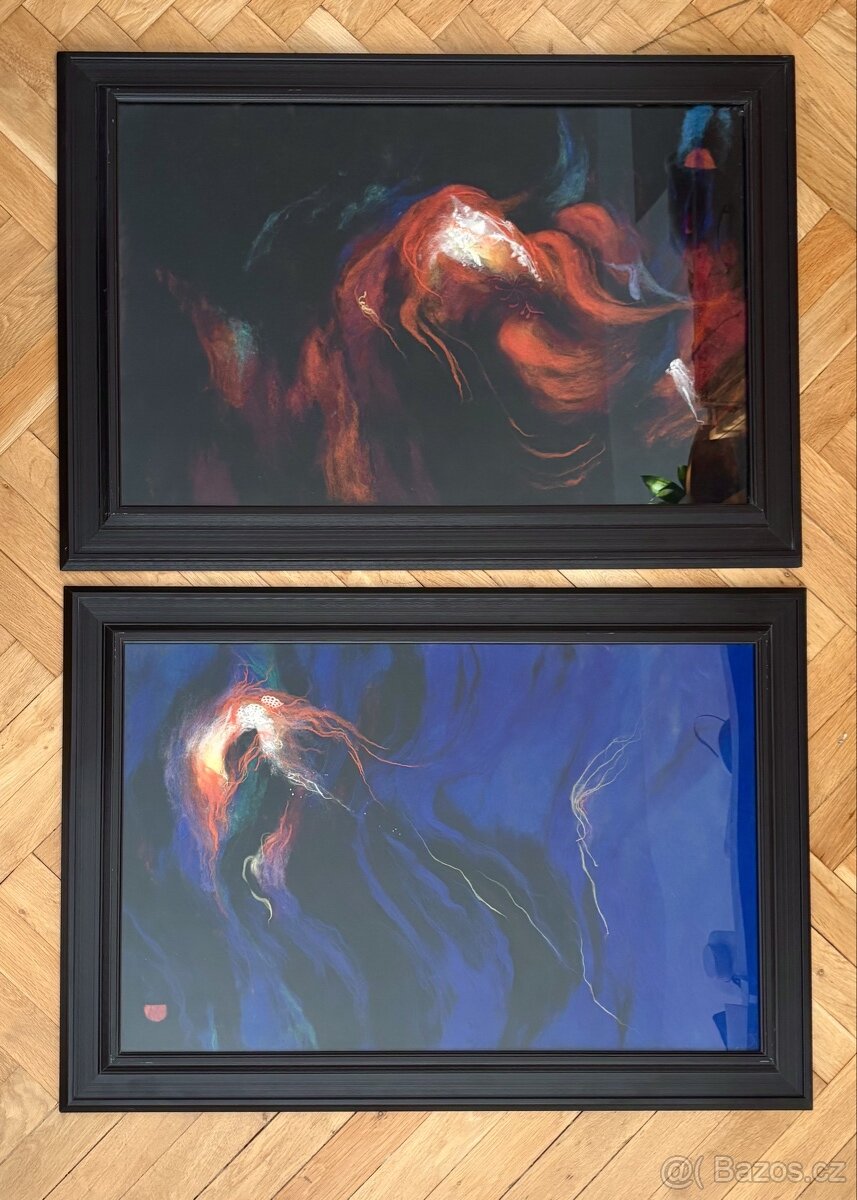 2 obrazy z česané vlny 100x70 cm