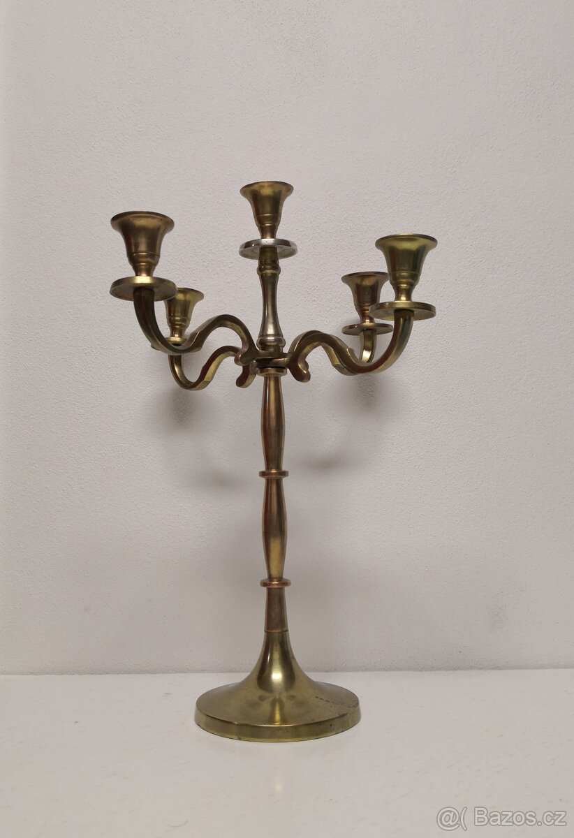 Starožitný mosadzný svietnik 4 ramenný na 5 sviečok
