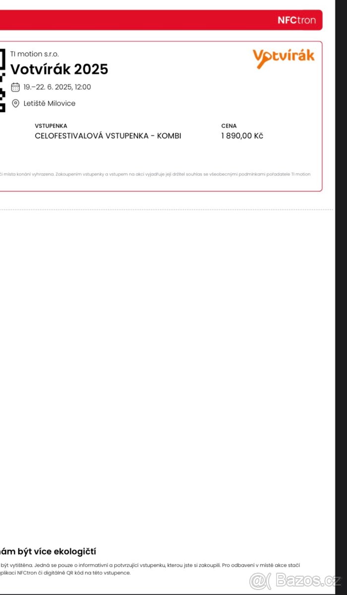 Prodám vstupenku na Votvírák 2025