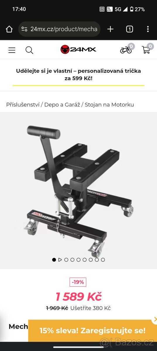 MX moto stojan - vyšší nosnost 200 kg s kolečky