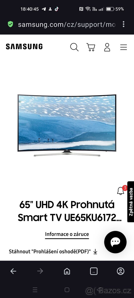 Televize Samsung Led Smart 4K, UE65KU6172