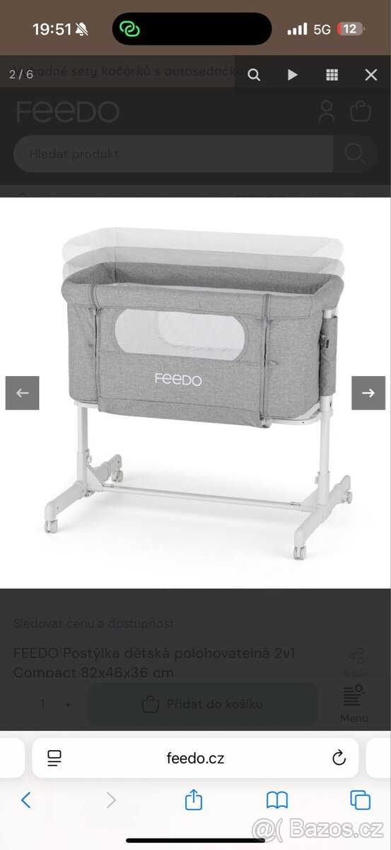 FEEDO Postýlka dětská polohovatelná 2v1 Compact