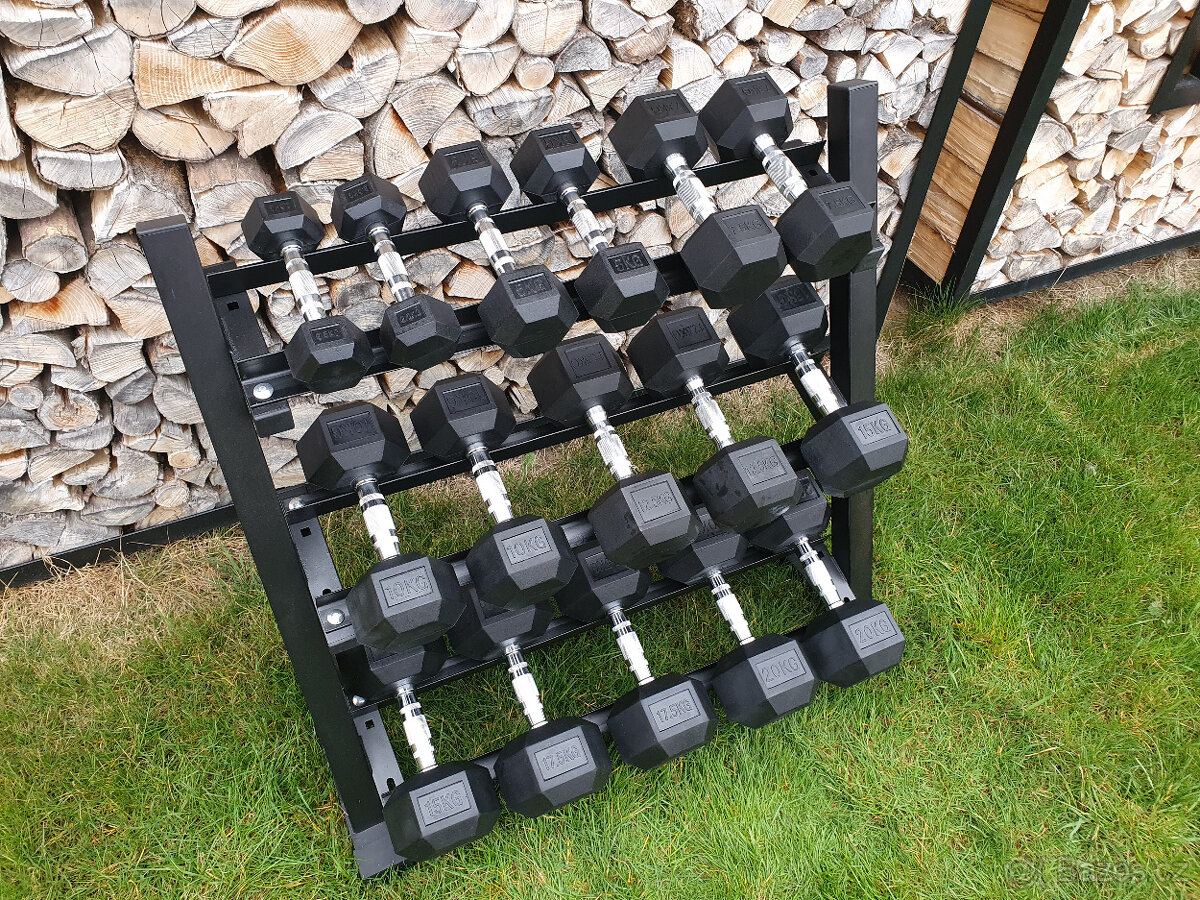 jednoruční činky sada 180kg HEXA (2,5-20kg) + STOJAN
