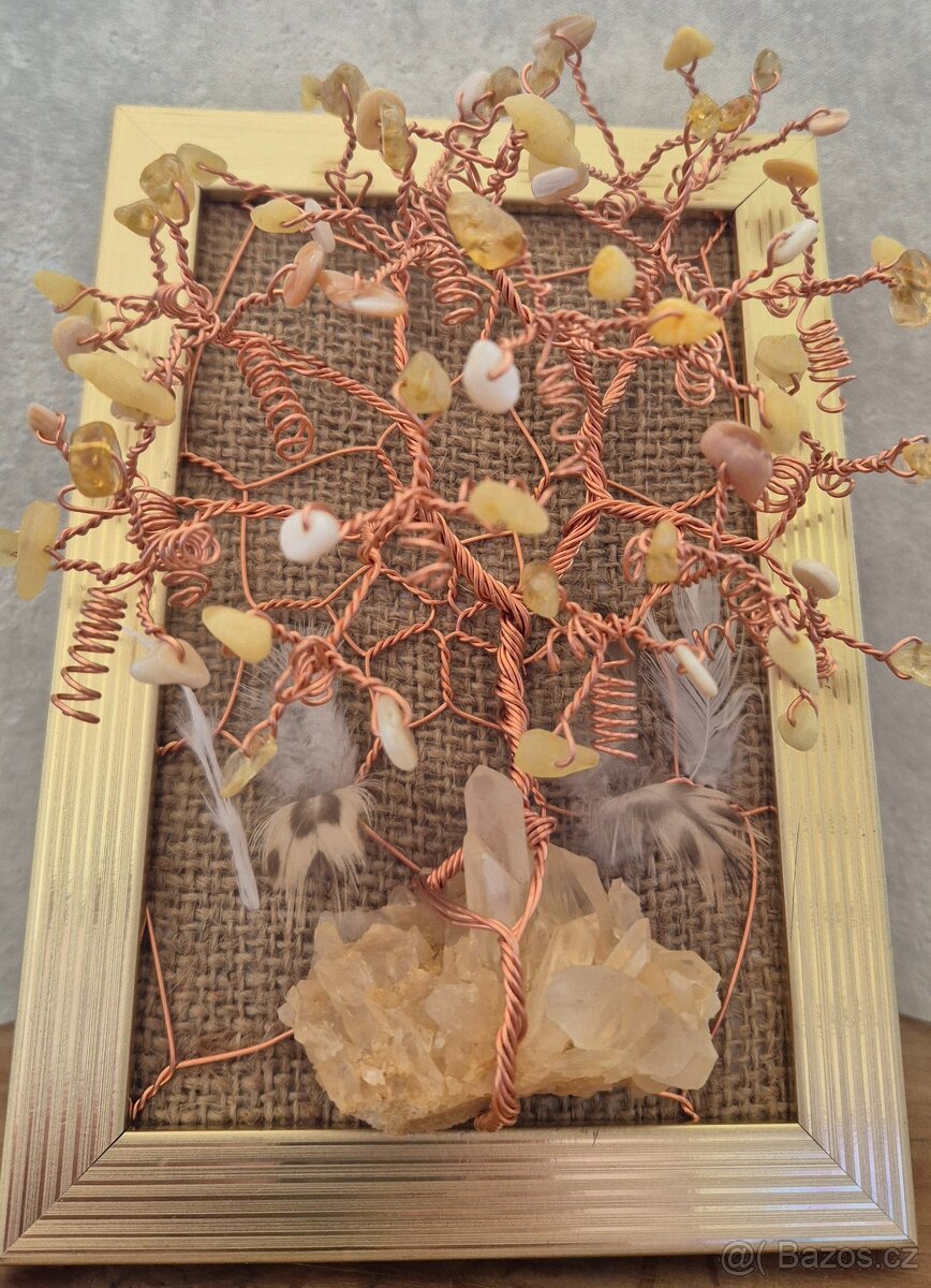 Strom Života a Štěstí 3D obraz na stůl - Kalcit, Citrín, Muš