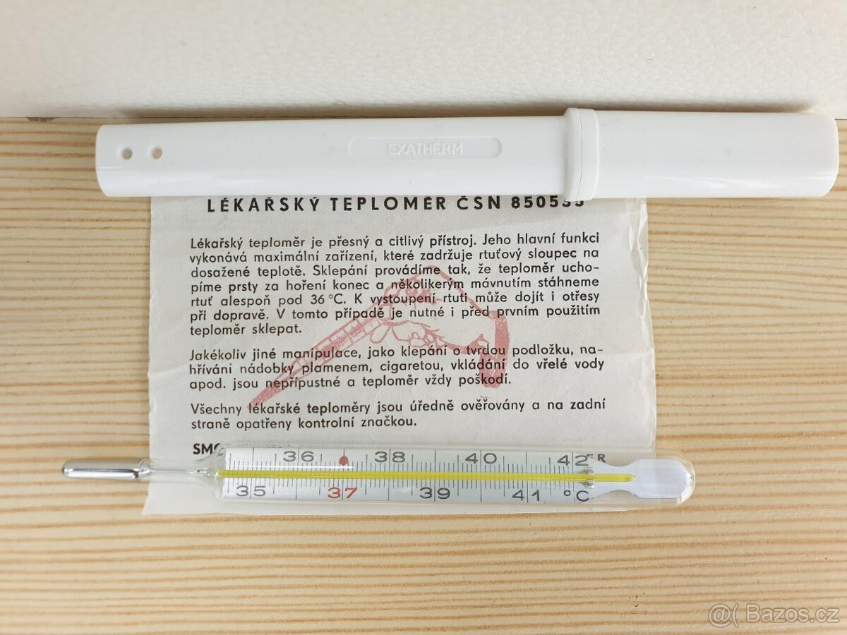 EXATHERM RTUŤOVÝ TEPLOMĚR NEPOUŽÍVANÁ NORMOVANÁ ULOŽENKA