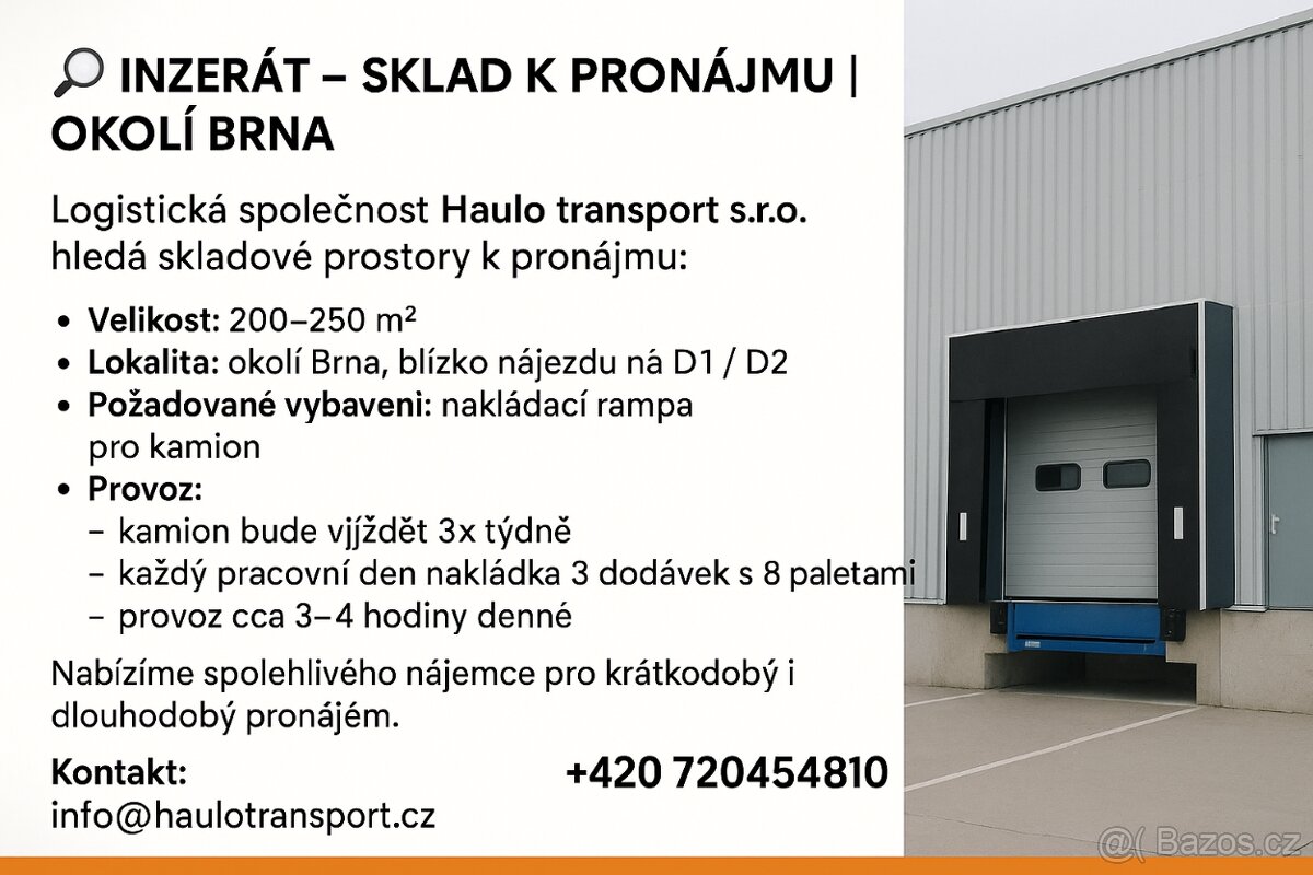 SKLAD K PRONÁJMU | OKOLÍ BRNA