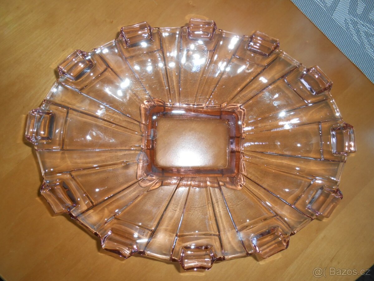 Stará skleněná mísa - růžové sklo  -bez oťuků - rozměry foto