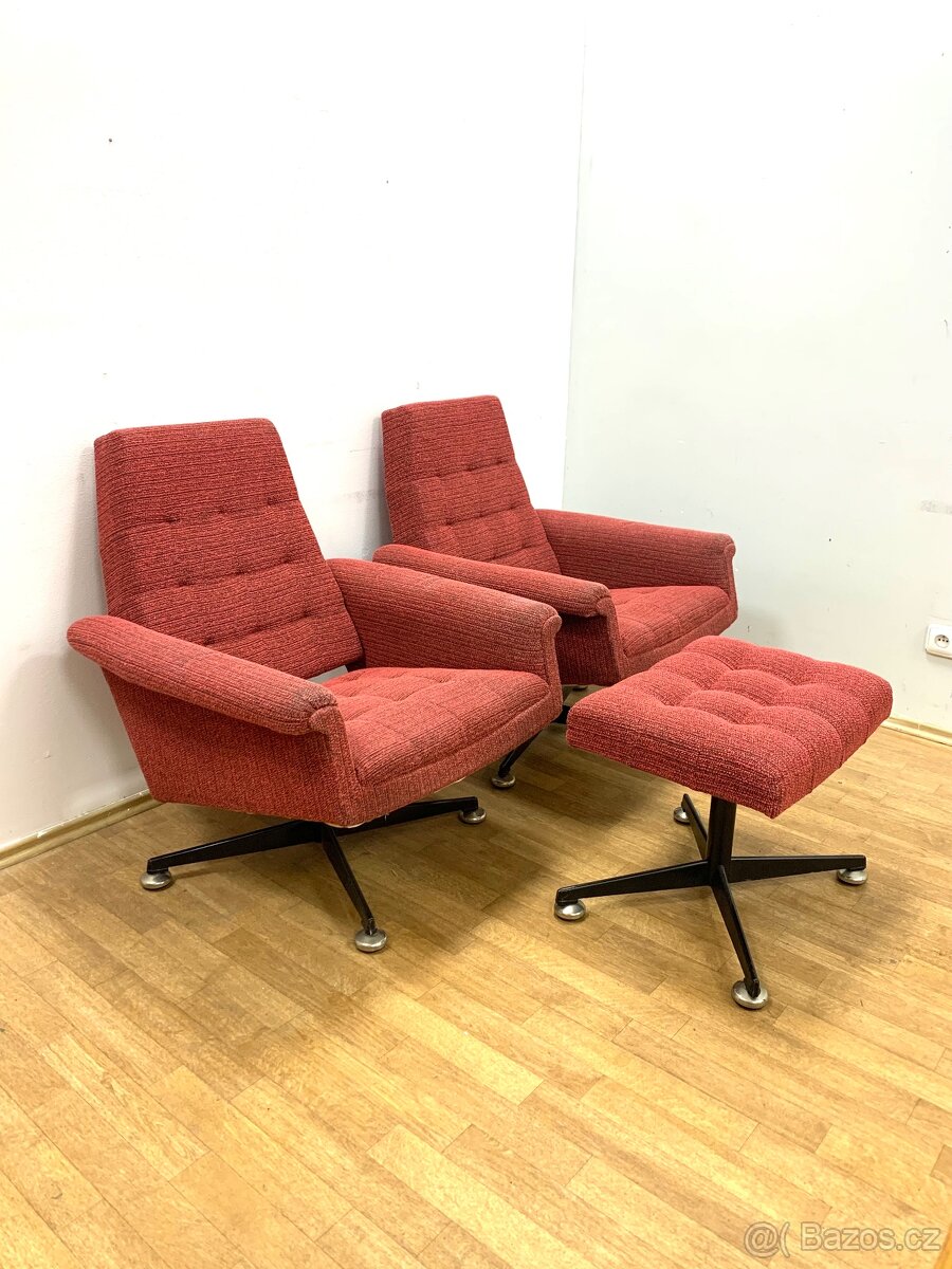 Retro křesla otočná 70. léta taburet