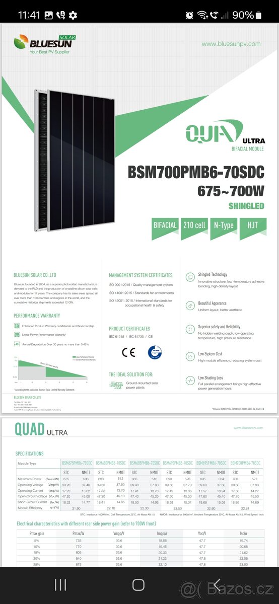 Fotovoltaické panely Bluesun Bifacial