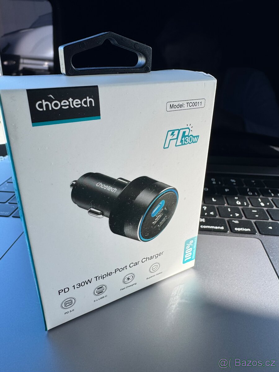Autonabíječka CHOETECH - USB + 2x USB-C - 130W / 100W USB-C