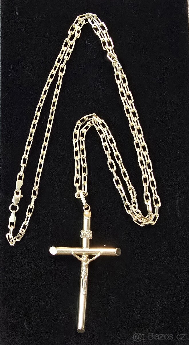 Zlatý řetízek anker pilka s křížkem14k 585/1000
