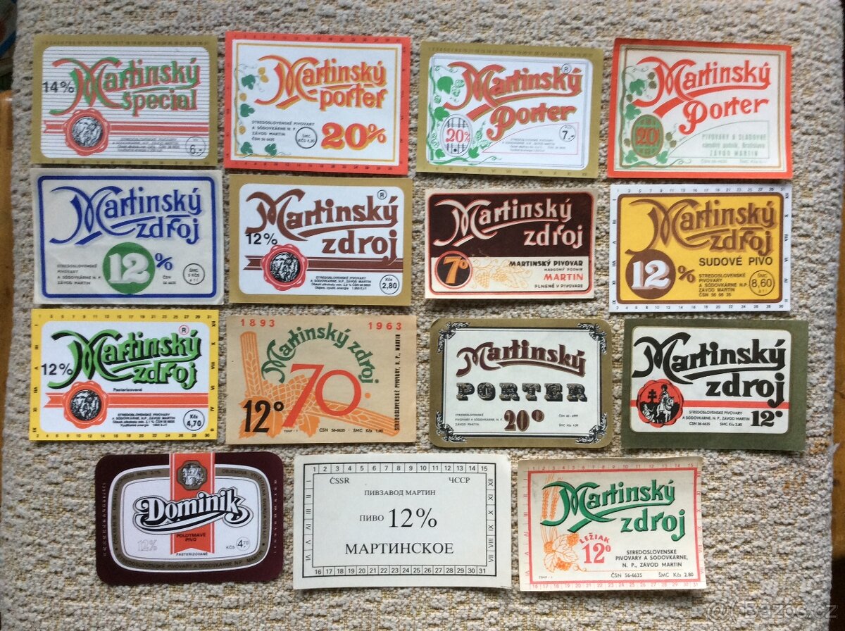 Pivní etikety pivovaru Martin,Košice, R.Sobota,Bytča,Poprad