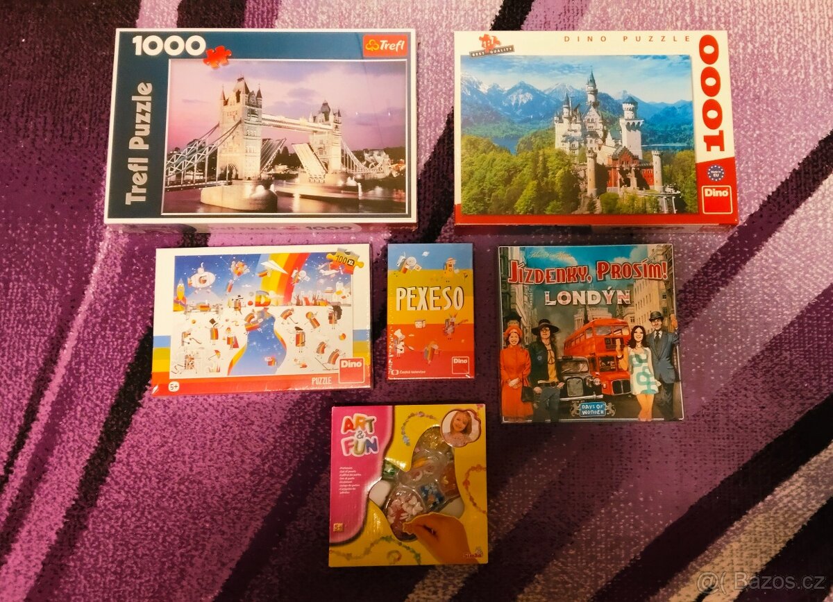 Puzzle, desková hry, pexeso, sada na výrobu náramků
