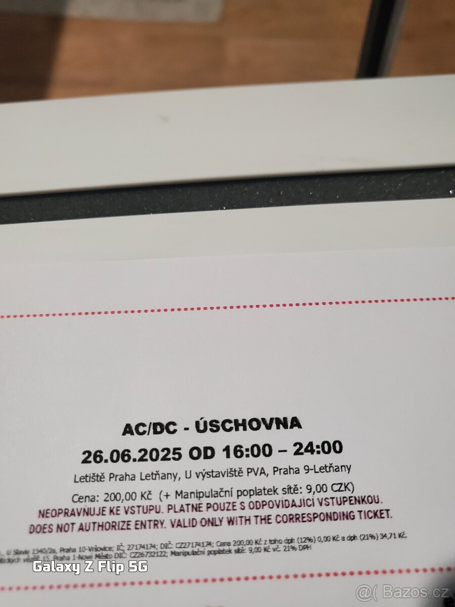 2 lístky na sezení AC/DC 26.6. Letiště Praha 9-Letňany.