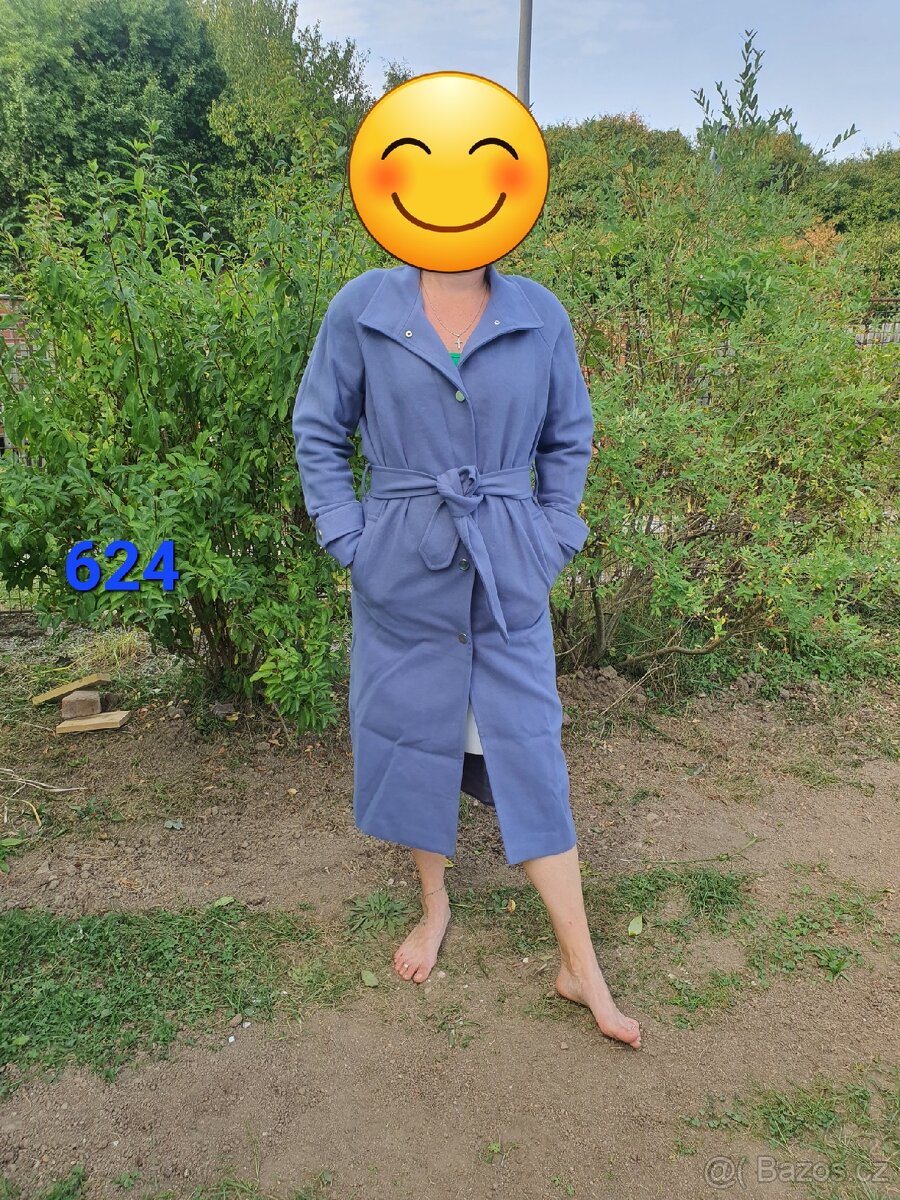 Dlouhý elegantní modrý kabát Figl 624